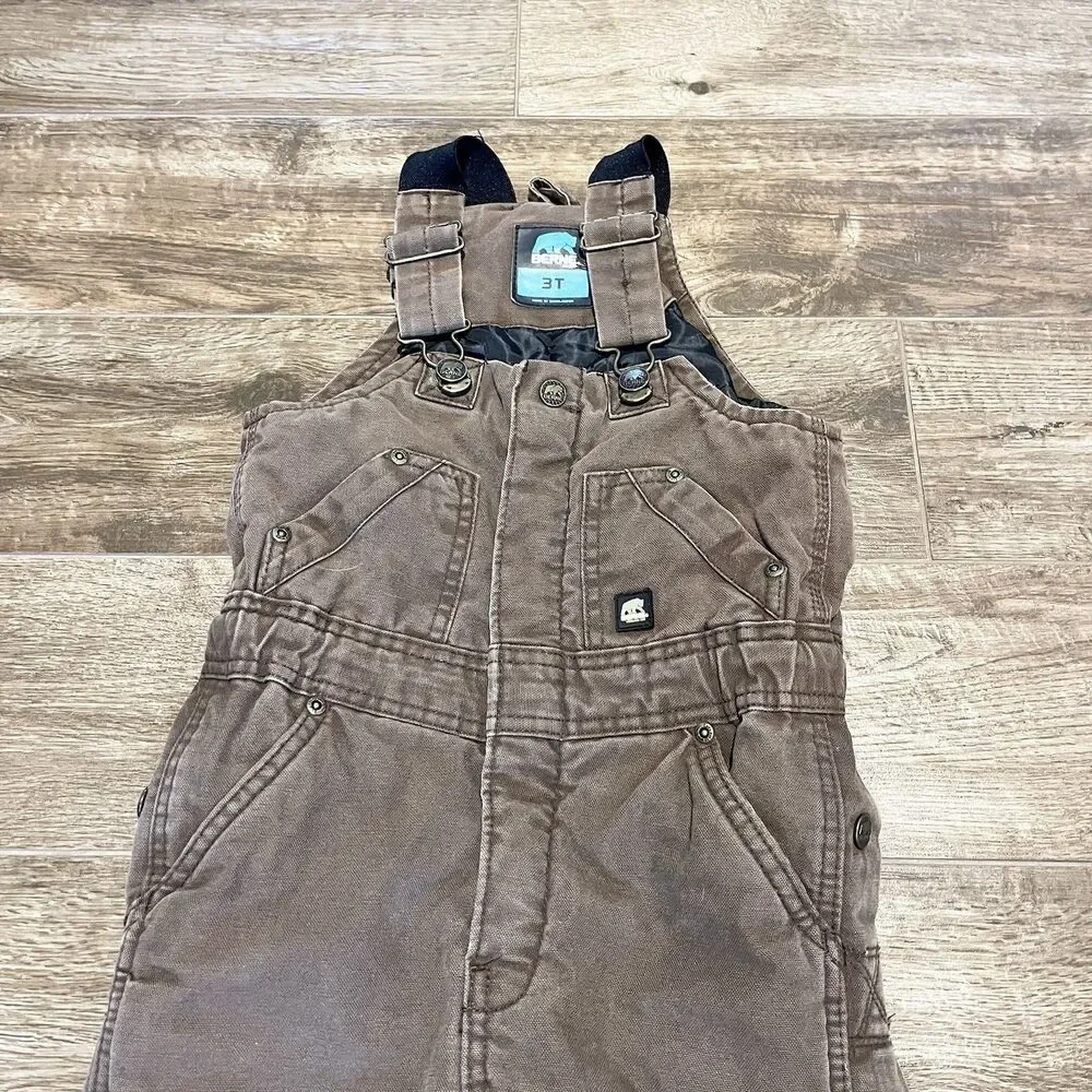 Berne Double Knee Overalls 3T Brown Toddler Heavyweight Lined Pocket Leg Zippers